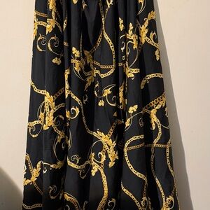 Elegant Black & Gold Print Maxi Skirt